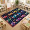 Crayon Area Rug, Playful Educational Star Number Back to Campus Multicolor Carpets Fade Resistant Home Aesthetic Rugs for Classroom Library Learning Decor 5' X 7'