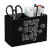 Crazy Dog Lady Paws Desk Organizer PU Leather Caddy Holder
