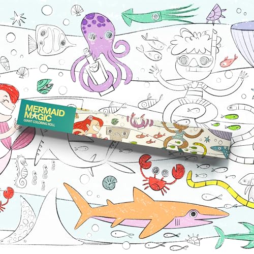 Crazy Little Books Mermaid Underwater 30Ft Giant Coloring Roll for Kids Fun Arts & Crafts Kit - Preschool Educational Fine Motor Skills & Creativity Development