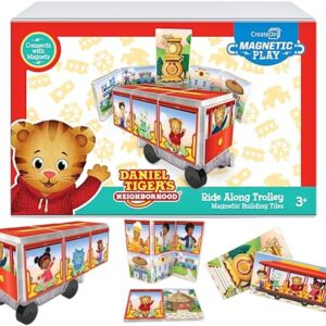 CreateOn Daniel Tiger’s Neighborhood: Neighborhood Trolley Magnetic Tiles Structure Set, Building Toys for Kids, Educational Stem & Montessori Tools for Ages 3+, 15 Pieces