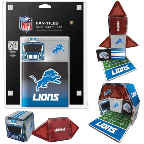 CreateOn Detroit Lions NFL Fan-Tiles Magnetic Match-Up Tiles | 17-Piece Building Set for Kids & Adults | Officially Licensed NFL Team Collectibles | Build, Play & Display (All 32 Teams Available)