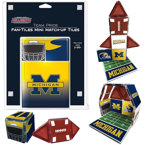 CreateOn NCAA Fan-Tiles Magnetic Match-Up Tiles for Michigan Wolverine Fans, 17-Piece Building for Kids & Adults, Officially Licensed NCAA Team Collectibles - Build, Play & Display
