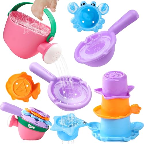 CreateView 6Pcs Toddler Bath Toys for Kids Ages 1-3 Bath Toys for Babies12-18 Months Water Can Bathtub Toys for Kids Pool Toys Water Table Toys for 1 2 3 4 5 6 Years Old Girls Boys Gift