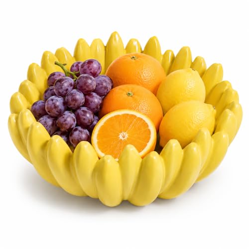 Creative Banana Shape Fruitbowl - Banana Shaped Fruit Bowl Yellow Ceramic Decorative Display Dish, Cute Kitchen Counter Decor Basket for Fruit, Snacks & Table Centerpiece (big)