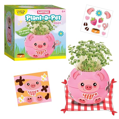 Creativity for Kids Plant-a-Pet Barnyard Pig Kit | Green Thumb Summer Crafts for Kids | Decorate, Plant & Grow Your Own Pet | Chia Seed Gardening Craft | Screen-Free Kids Activity (Ages 6+)