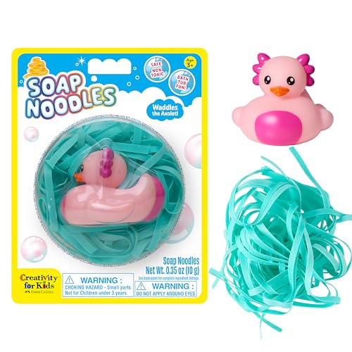 Creativity for Kids Soap Noodles Axolotl Bath Set | Mix, Swirl & Play with Aqua Blue Soap Noodles & Waddles the Axolotl Duck | Sensory Bath Toys & Fine Motor Skill Crafts (Ages 3+)