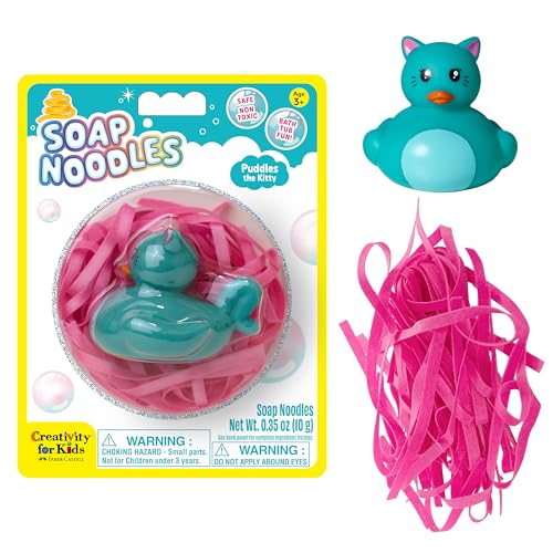 Creativity for Kids Soap Noodles Kitty Bath Set | Mix, Swirl & Play with Pink Soap Noodles & Puddles the Kitty Duck | Summer Activities & Fine Motor Skill Crafts (Ages 3+)