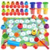 Crelloci Alphabet Stamp Play Color Dough Kit for Kids, Educational Arts & Crafts Set with 26 Letter Stamps, 6 Color Dough Pots, Tools & Mat, Preschool Montessori Learning Toy for Kids Ages 3+
