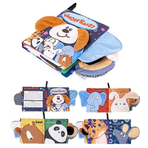 Crinkle Sensory Baby Book 0-6 Months, Soft Animal Cloth Book with Touch & Feel Textured Ears, Stroller & Car Seat Toy, Infant Toys 6-12 Months, Tummy Time & Travel Toy for Newborn Boys Girls(1 PCS)