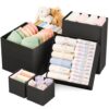 Criusia Drawer Organizers for Clothes, Foldable Closet Storage Bins, Durable Fabric Dresser Dividers Set of 10 (Large, Medium, Small), Black