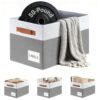 Criusia Large Closet Storage Baskets for organizing 4 Pack, Non-Dust-Absorbing Closet Shelf Organizer Bins with Handles & Labels - Decorative Collapsible Baskets for Living Room Bedroom Nursery Dorm