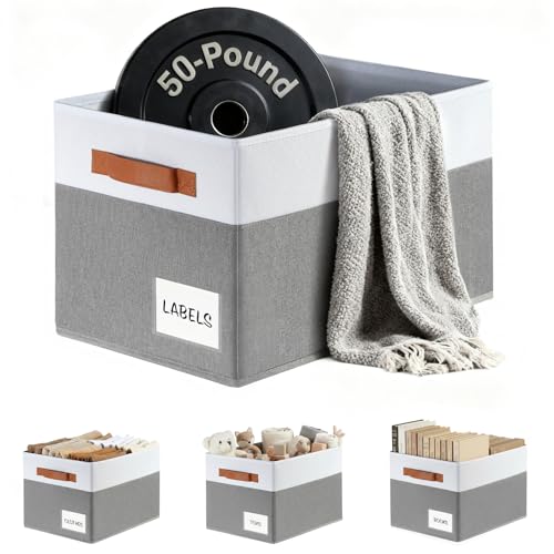 Criusia Large Closet Storage Baskets for organizing 4 Pack, Non-Dust-Absorbing Closet Shelf Organizer Bins with Handles & Labels - Decorative Collapsible Baskets for Living Room Bedroom Nursery Dorm