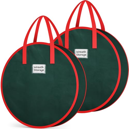 Criusia Wreath Storage Container, 2 Pack Christmas Wreath Storage Bag with Sturdy Handle, Two-way Zipper,Durable Wreath Storage Organizer Box for Holiday Decoration (Green, 36"x8")