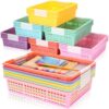 CroBlissful 24 Pcs Colorful Plastic Classroom Baskets Bulk with Handles 13.6" x 10" Classroom Storage Bins 6 Color Morandi Stackable Desk Basket for School Office Teacher Book Pencil Organization