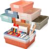 CroBlissful 24 Pcs Colorful Plastic Classroom Baskets Bulk with Handles 13.6" x 10" Classroom Storage Bins 6 Color Boho Stackable Desk Basket for School Office Teacher Book Pencil Organization