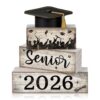 CroBlissful 4 Pcs Senior 2026 Decorations Graduation Photo Booth Props Class of 2026 Table Decoration Graduation Wooden Block Centerpiece Sign Farmhouse Congratulate Gift for Home Shelf