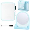 CroBlissful Set of 3 Magnetic Locker Accessories Include Mirror with Bottom Tray Magnetic Whiteboard with 2 Markers And Mesh Storage Basket for Students School Office Locker Organizer(Light Blue)