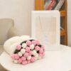 Crochet Flower Bouquet Blanket - 43" Round Soft Knit Throw with 52 Pink & White Roses, Foldable Design. Handmade Cozy Crochet Blanket, Romantic Gift for Women, Mom, Wife, Anniversaries & Birthdays