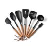 Cross-border Solid Wood Handle Silicone 7-Piece Non-Stick Kitchenware Set Anti-Slip High Temperature Resistance for Household