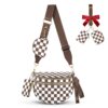 Cross Body Bag for Women Checkered Crossbody Bags Bum Bags for Women Fanny Packs for Girls Small Nylon Checkered Purse Trendy Shoulder Bag (Checkered White Brown, One Size)