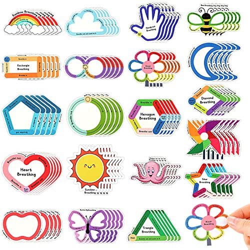 Crtiin 100 Pcs Sensory Strips Anxiety Mindfulness Stickers Stress Breathing Sensory Sticker Different Textures Rough Tactile Tape for Mental Health Adults Desk Anxiety Relief(Cute)