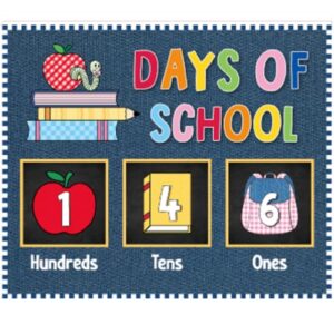 Crtiin 37 Pcs Rainbow Denim Bulletin Board Calendar Days of School Composition Posters Decoration Back to School Posters Set with Number Cards for Preschool Kindergarten Student Teacher Wall Supply
