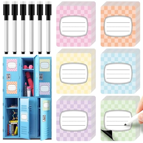 Crtiin 42 Pcs Magnetic Name Tags for Lockers Pastel Checkerboard Dry Erase Labels Magnetic Reusable Name Tags for Back to School Whiteboard Classroom School Bus Locker Fridge