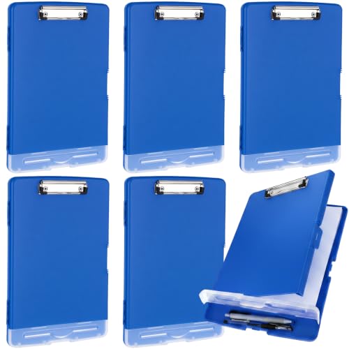 Crtiin 6 Pcs Colored Clipboard with Storage, 8.5 x 11 Inch Heavy Duty Plastic Nursing Clipboard Folder with Pen Holder A4 Medical Holder for Nurse Doctor Teacher Office (Dark Blue)