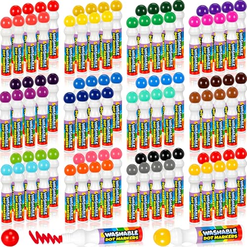 Crtiin 96 Pack Mixed Colors Set of Washable Dot Markers 0.5 oz Bingo Daubers Bulk Washable Art Markers in 24 Colors Paint Craft Kit for Art and Crafts Painting Coloring Bingo Supplies