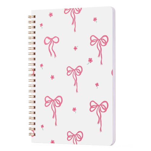 Crtiin Bible Pink Bow Notebook for Women Cute Preppy Prayer Journal Spiral Coquette Aesthetic Journal A5 Lined Hardcover Notebook in 5.5x8 Inch for Daily Writing Girl Teen Women Gift (Bow and Flower)
