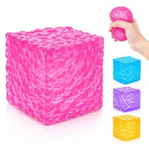 CRUCIBLY Ice Cube Squishy Squeeze Toys, 2 Inches Stress Cubes, Slow Rebound Honeycomb Stress Balls, Novelty Sensory Fidget for Stress Relief, Squishy Cube for Party Favors(Red)