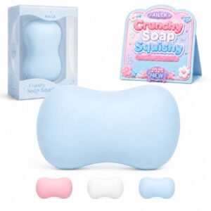 Crunchy Soap Squishy Asmr Squishies Toys Stress Relief Bead Filled Handmade Ball Bar Shaped Fidget Realistic for Adult Slow Rising Cute Sticky Sensory Calming Satisfying Texture Gift (Blue)