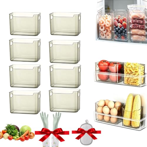 Crystal Clear Freezer Storage Bins, Stackable Freezer Organizers and Storage for Refrigerator with Handles, Fridge, Cabinet, Kitchen, Countertops, Cupboard, 8PCS-A, S(4.7"L x 4.7"W x 3.7"H)
