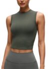 CRZ YOGA Softembrace High Neck Crop Tank Top Light Army Green X-Small