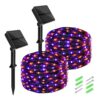 cshare Halloween Solar String Lights Outdoor, Orange Purple Solar Fairy Lights 2 Pack 16.4FT 50 LED Each, 8 Modes Waterproof Black Wire Fairy Lights for Yard Porch Fence Tree Bushes Decor