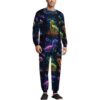 CSIVKEJ Dinosaur Print Men's Long Sleeve Pajama Set Soft Crewneck Sleepwear Lounge Set
