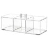 csjzzt 3 Compartment Organizer Box with Lid, Clear Makeup Storage Box for Office Desk, Vanity, Bathroom, Bedroom, Kitchen, Dorm