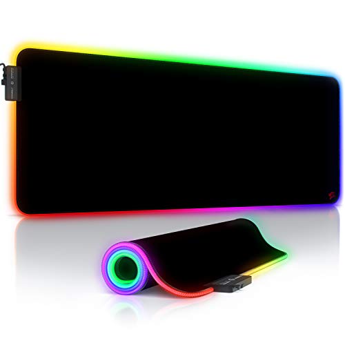 CSL - RGB Gaming Mouse Pad Icon Red - 31.5 x 12 inches - XXL Extended Large LED Mouse Mat - 7 Multi Colour and 4 Effect Modes – Non Slip Rubber Base - Mice Mat for MacBook Roccat Razer PC – wipeable