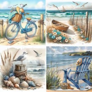 CSZPPQAF 4 Pack Beach 5D Diamond Painting Kits for Adults, DIY Full Round Drill Coastal Landscape Diamond Art for Beginners, Seaside Gem Art Painting Set for Home Decor 11.8x11.8inch
