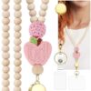 CTOHN Wood Beaded Teacher Lanyard with ID Holder for Id Badges Keys