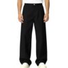 Ctreela Mens Wide Leg Twill Cargo Pants Work Casual Flat Front Trousers Loose Fit Washed Slacks Daily Comfort Straight Black