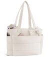 CTWWFS Puffer Tote Bag for Women, Quilted Bow Tote Bag with Cup Holder & 15.6 In Laptop Compartment for Work, Travel, Gym (Beige, Small)