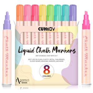 CUHIOY Pastel Chalk Markers for Blackboard, 8 Color Liquid Dry Erase Marker for Chalkboard, Erasable 6mm Reversible Tip Drawing Chalk for Display DIY Windows Glass Painting - Gifts for Artists