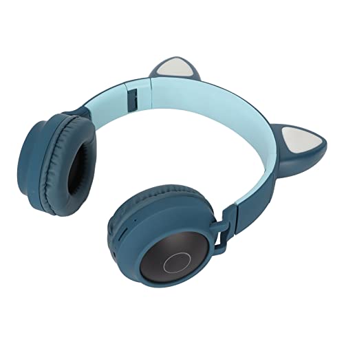 Cuifati Pink Cat Ear Gaming Headphones with Mic, Foldable Over Ear Headset with LED Lights and Deep Bass, Soft Protein Earmuffs, Wireless Bluetooth 5.0 Headset for Kids, 400mAh Battery, (Blue and