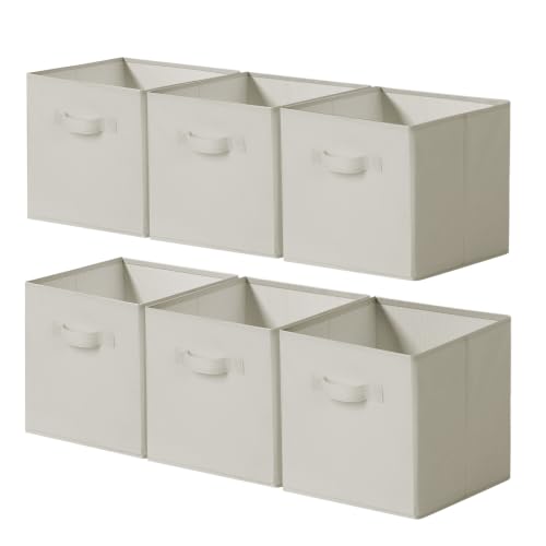 Cupic Cupid 11 Inch Storage Cube, Fabric Cube Storage Bin with Handles, Storage Cube Organizer for Clothes and Toys, Collapsible Cube Bins for Closet, Shelves, Nursery, 6-Pack, Light Gray