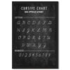 Cursive Alphabet Chart Poster Canvas Print Art Minimalist Aesthetic Wall Art Painting Pictures Wall Decor Exquisite Educational Art Print for Classroom Office Home Decor (12X18inch,Framed)