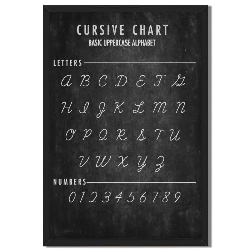 Cursive Alphabet Chart Poster Canvas Print Art Minimalist Aesthetic Wall Art Painting Pictures Wall Decor Exquisite Educational Art Print for Classroom Office Home Decor (12X18inch,Framed)