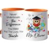 Custom Name Best Professor Coffee Cup Gift For University Teacher, Personalized Retired Professor White Accent Teacup 11 15Oz, Never Underestimate The Difference You Make And The Lives You Touch Cup