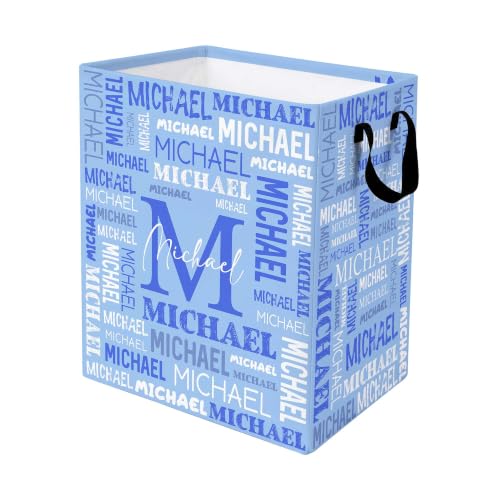 Custom Name Laundry Hamper with Handles, Personalized Laundry Basket with Name, Clothes Hamper Organizer for Nursery Bedroom Bathroom Laundry Room Dorm, Gift for Boys Girls Kids Men Women,Blue