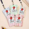 Custom Teacher ID Badge Holder | PU Leather Card Holder with Lanyard Name